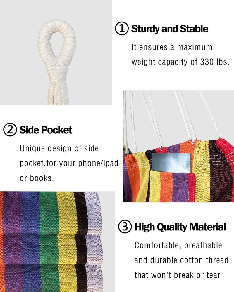 Halalona Hammock Chair Hanging Hammock Chair Rope Swing 2 Cushions Included-Sturdy & Durable Soft Cotton Hand Woven Hammock Swing for Bedroom, Porch, Patio-Indoor/Outdoor - Image 4